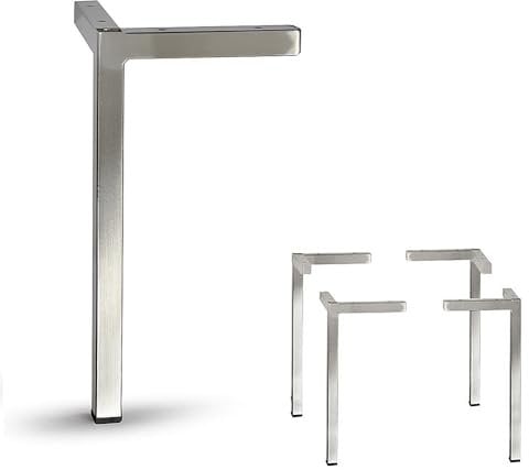 AKB Hardware Set of 4 Modern Square Metal Tube Furniture Legs - Sleek Metal Design, Durable and Stylish (11-3/4H Brushed Nickel)