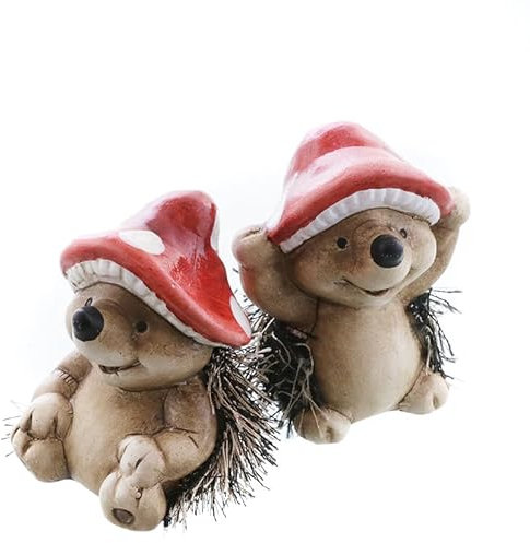 mucHome 2er Set Dekofiguren Igel mit Pilzhut 7,5cm und 13cm Igelfiguren Herbst Herbstdeko (2er Set 7,5cm)