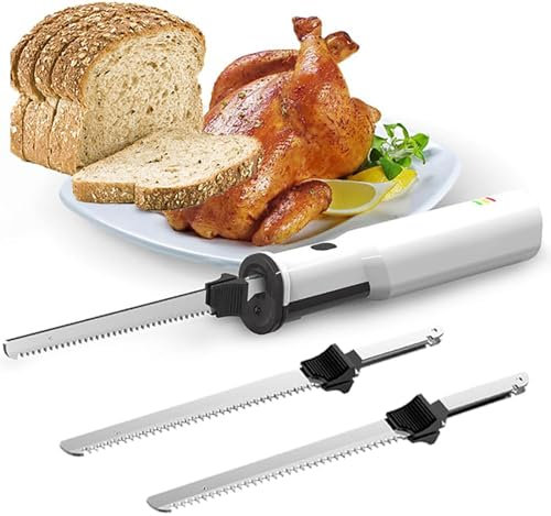 Couteau à DéCouper La Viande éLectrique Sans Fil – Lame à Pain Avec Batterie Au Lithium 8 V, Couteau Trancheur De Viande – 2 Lames DenteléEs En Acier Inoxydable De 20,3 Cm