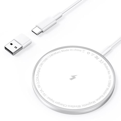 15W Cargador Inalambrico iPhone, Cargador mag-Safe Apple para iPhone 15 Pro Max/15 Pro/15 Plus/15/14/14 Pro Max/13/12/AirPods Pro, Cargador iPhone Carga Rapida Inalambrico Rapido Cargador Magnetico