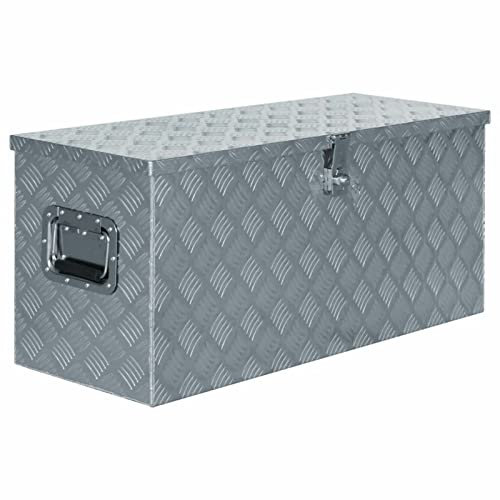 TANZEM Aluminiumkiste, Staubox, Anhänger Kiste, Aluminiumbox, Koffer Box, werkzeugkasten, 90,5×35×40 cm Silbern