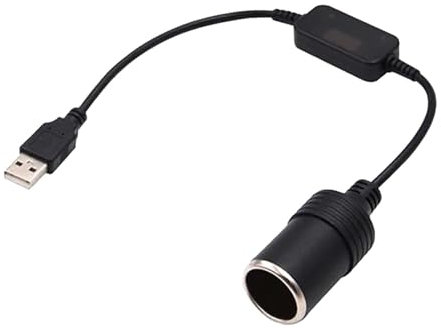 USB A Male to 12V Car Cigarette Lighter Socket Female Converter Cable, Max Output 12V 1A with Booster Chip for GPS Camera, 0.6 meters