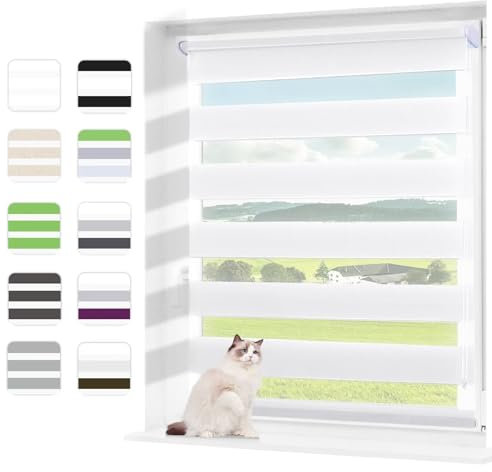Wudomi Doppelrollo Klemmfix ohne Bohren Weiß 50x120cm(BxH),Lichtdurchlässig und Verdunkelnd Duo Rollo,Klemmrollo Seitenzugrollo für Schlafzimmer, Badezimmer, Wohnzimmer Fenster und Tür
