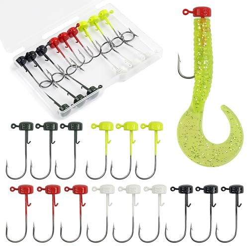 Angelhakenset Jigköpfe Set 15STK Scharfen Gummifische Angelhaken Bleikopf Jighaken für Gummiköder Weichplastikköder Süßwasser Salzwasser 2.8g 3.5g 4.6g
