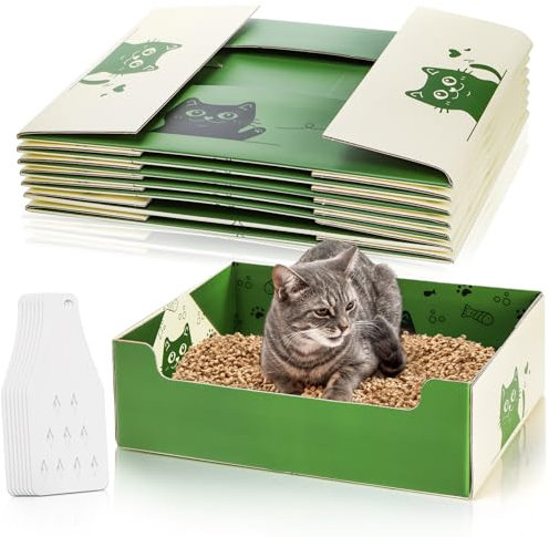 SOUJOY 8 Pcs Disposable Litter Boxes for Cats, Travel Litter Box with Scoop, Double Layer Waterproof Litter Tray for Cats Small Pets, 14.8 x 11.6 x 4.7inch