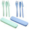 Generic 2 Sets Portable Cutlery Set with Case,Reusable Plastic Forks Spoon Tableware,Travel Fork Knife Spoon Set, Travel Cutlery Set