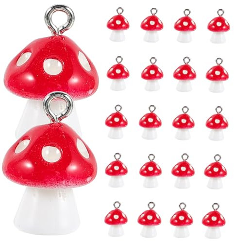 Operitacx 30St Anhänger zur Schmuckherstellung bestes Harz für Charms Simulations-Pilz-Anhänger-Charme DIY Halskette scrapbook Kinderschmuck Halsband Modeanhänger Obst silberne Perlen rot