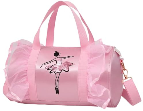 Girls Ballet Dance Bag Pink Crossbody Sports Handbag Tote for Kids, Gymnastics Bag, Princess Shoes Dancewear Storage