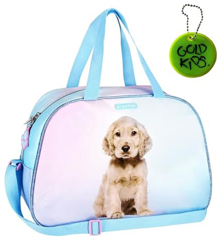 Goldkids - Sporttasche Kinder für Mädchen & Jungen - Umhängetasche mit Hunde Motiv - Schwimmtasche mit verstärktem Boden - Trainingstasche 40 cm x 25 cm x 13 cmcm