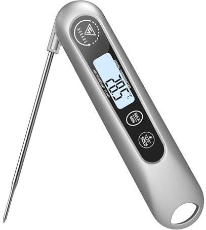 DOQAUS Termometro Cocina Digital de Lectura Instantánea de 3s, Termómetro Alimentos con Plegable Sonda Larga, Termometro Carne con Pantalla LCD para Carne, BBQ, Comida, Liquidos, Aceite, Agua(Plata)