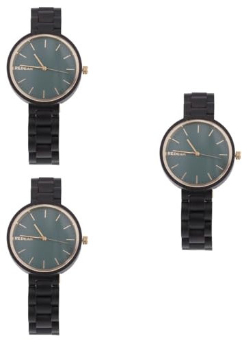 LIFKOME 3 Pièces Montre en Bois Montres pour Femmes Montres Femme Montres rétro Femme Montres Montre Vintage Montre Minimaliste Montres Anciennes Montre Femme Montre-Bracelet Black