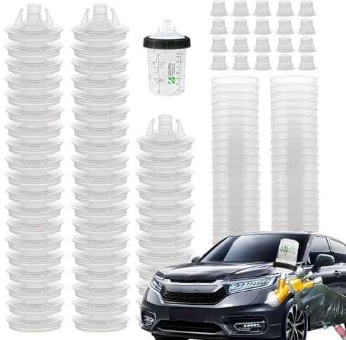 Honhoha Gobelet Rigide Pour Système De Peinture, Gobelets De Mélange De Peinture Automobile,Peinture En Aérosol Sûre Avec Échelle Transparente - Système De 50 Gobelets Et Couvercles, Pistolets