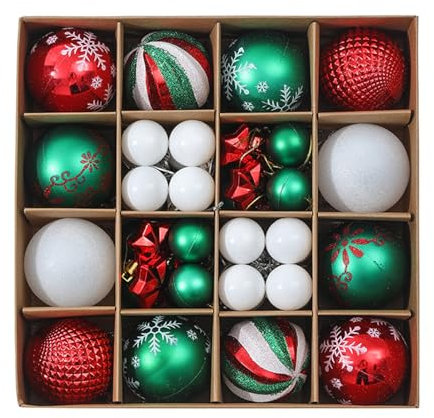 44PCS Weihnachtskugeln Kunststoff, Christbaumkugeln, Weihnachtsschmuck, Weihnachtskugel-Sets, Weihnachtsbaumschmuck, Weihnachtsdekoration für Draußen, Innen, Weihnachtskugel-Ornamente Gre