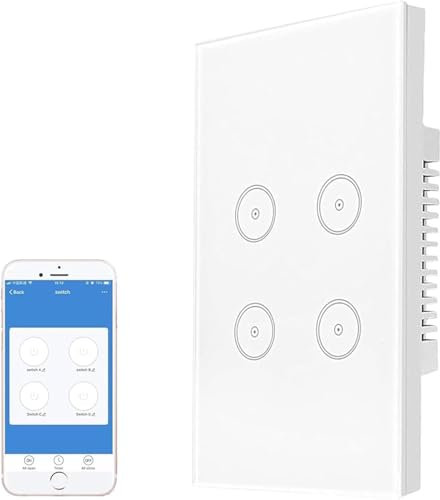 UseeLink Interruttore luce intelligente, interruttore luce WiFi, Interruttore a parete WiFi, compatibile con Alexa, Google, scatola 503, cavo neutro richiesto (4 Gang)