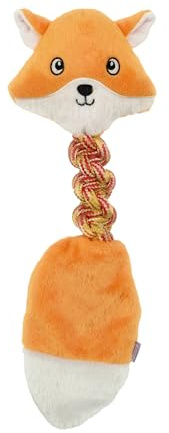 Record - Interaktives Hundespiel aus Plüsch mit elastischem Elastic Friends Seil zum Greifen, Ziehen und Kauen perfekt für alle Größen | Fuchs, 44 cm