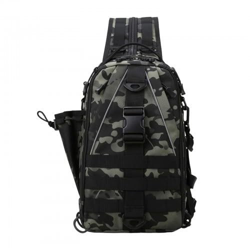 KYSUN Angelrucksack Tasche, Angeltasche, Wasserdichter Angelgerät Rucksack, Trekkingrucksack, Taktischer Brustrucksack, Schultertasche Umhängetasche, für Angeln Wandern Jagd Camping (Dunkelgrün)