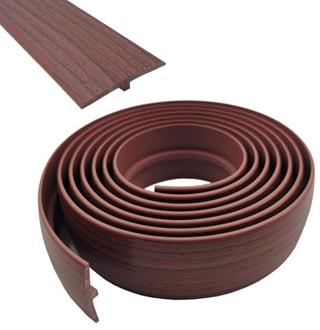Profilé de transition autocollant en PVC autocollant en forme de T, largeur 50 mm, bande de transition flexible en forme de T, pour stratifié/MDF et planchers en bois (noyer, 5 m)