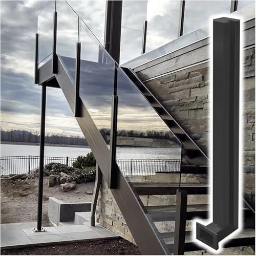 AVLLSO Treppengeländer Glasgeländer Seitenmontage, Schwarzes Edelstahl-Deck-Geländer für 10-12mm Glas/Holz/Kunststoff-Platten(Left End Post,75cm/29.5in)