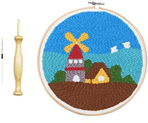 TEHAUX 3stücke Rundes Stanznadel Set Für Junge Mädchen Stickerei-kit Mit Fäden Und Zubehör Kreatives Basteln Mit Windmühlenmuster Für Anfänger Und Kleine Künstler
