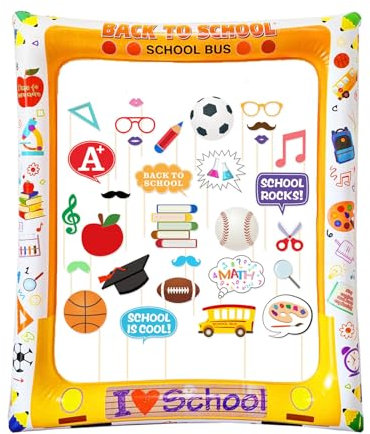 30 PCS Einschulung Deko Foto Requisiten, Schulanfang Aufblasbarer Fotorahmen, Fotobox Accessoires Einschulung, Erster Schultag Photo Booth Props, für Schulkind Mädchen und Jungen Schuleinführung Deko