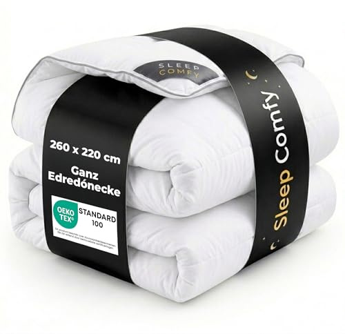 SLEEP COMFY Ganzjahresdecke 260x220 cm - Medium Wärmeklasse 2 Bettdecke für das ganze Jahr - Atmungsaktive Steppdecke Mikrofaser - Oeko-TEX Zertifiziert - Luxus Hotel-Qualität Schlafdecke - Weiß