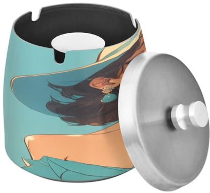 Retro Frauen Melone Edelstahl Zigarren Aschenbecher mit Deckel für Außen Terrasse Indoor Rauchfrei Tragbar Tisch Zigarette Aschenbecher für Zigarrenliebhaber Raucher