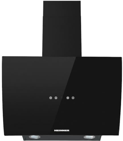 Heinner A+ HDCH-5960RGBK Touch Control Schräghaube 60cm, Dunstabzugshaube mit Umluft 576,2 m³/h, 3 Ebenen, Glas schwarz, 5-Year Warranty