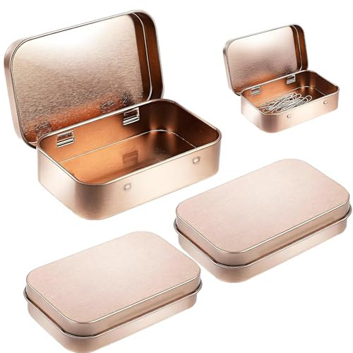 AONAYO Lot de 3 petites boîtes en métal or rose - Petite boîte en métal avec couvercle - Pour bonbons, clés, boucles d'oreilles, savon, menthe, biscuits (or rose)