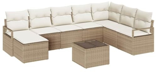 vidaXL 9-teiliges Garten-Sofa-Set mit Kissen in Beige und Weiß aus Poly-Rattan | Modular und wetterfest – perfekt für die Terrasse, die Lounge und den Garten!