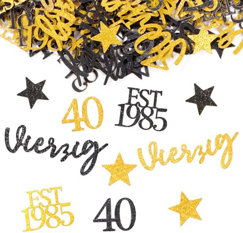 MEJOSER 150 Stück 40 Geburtstag Männer Frauen Deko Konfetti Streudeko Tischdeko 40. Geburtstag Mann Glitzer Schwarz Gold 1985 Deko Geburtstagsdeko 40er Geschenke (40)