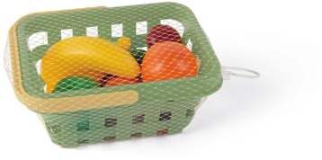 Dantoy Green Garden Spielzeug-Einkaufskorb mit Früchten, 10-teiliges Set, Spülmaschinenfest, ab 2 Jahren