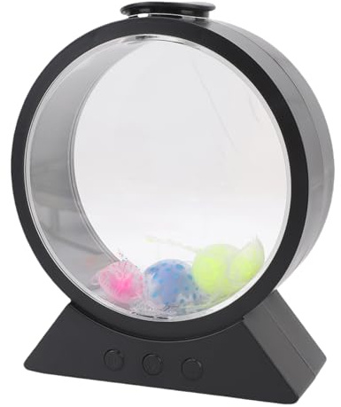 Plyisty 7 Farbwechsel RGB Runde LED -Quallenlampe mit 4 Lebensechter Quallen, Ruhiger Motor, Ideal für die Heimdekoration, Ideal für Nachtlicht in der Wohnzimmer Nachtleuchte (Black)