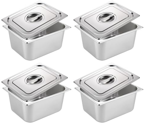 4 Stück Gastronormbehälter Edelstahl Panierschalen Panier-Set mit Deckel, Panierstraße Rechteckig, GN Behälter für die Küche, Stapelbar Panierset, Panierbehälter, (GN 1/6 Behälter 17,5x16,5x10cm)