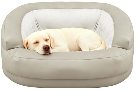Hundesofa, Hundesofa für mittelgroße bis große Hunde bis zu 27 kg, Hundebetten mit hochwandigem, tiefem Gehäuse, Haustier-Couch mit abnehmbarem, waschbarem Bezug und rutschfester Unterseite, Beige