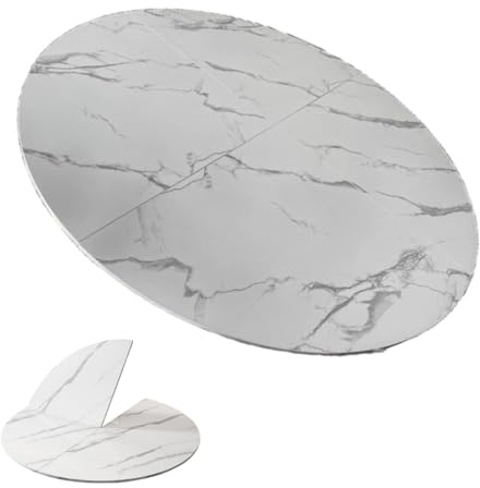 ZIUSFAC Rund Klappbar Tischplatte Holz Esszimmertisch Ersatzplatte Ohne Beine Klapptischplatte 200 190 180 170cm Schreibtischplatte Weiß/Walnuss(Marble,120cm/47in)