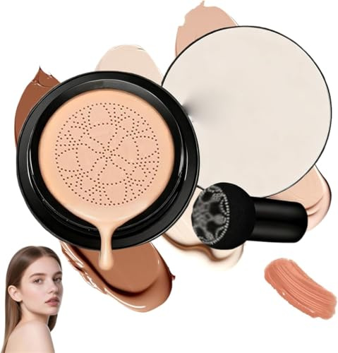 Luvie Glow Foundation Cushion Concealer,Mushroom Head Air Cushion CC Cream,BB Cream Face Makeup Foundation,Moisturizing Concealer Brighten Long-Lasting,Natural BB Cream for All Skin Types (Brown)