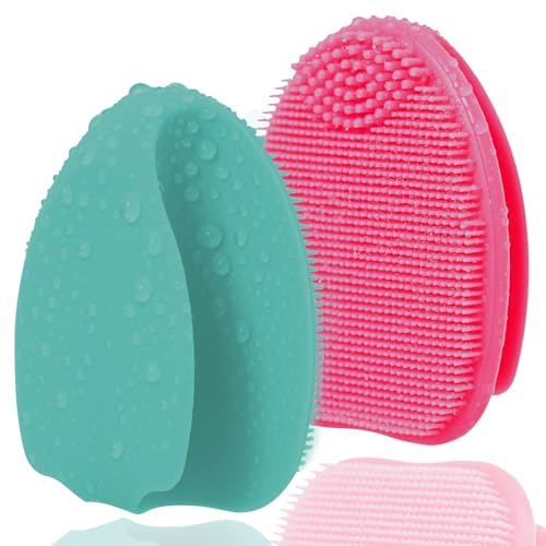 HieerBus Silikon Gesichtsreiniger, Manuelle Peeling Bürste, Handheld Gesichtsreinigungsbürste für Frauen Männer Entfernen Poren Reinigung Massage (Grün + Rosa)