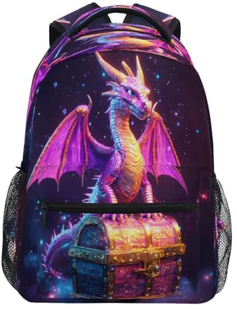 Drachenlila Schatztruhe Reise Rucksack Leichter Schultasche Anti Diebstahl Rucksack Für Arbeit Damen Außflug 29X40Cm