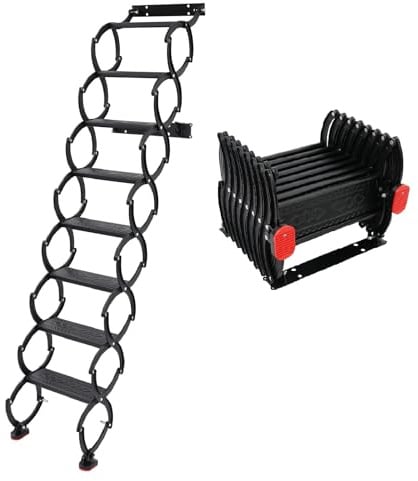 Escalera plegable montada en la pared, escalera desplegable para ático, escaleras de acordeón para desván de 8 peldaños, capacidad de carga por escalón de 200 kg, de suelo a techo 220 cm, para
