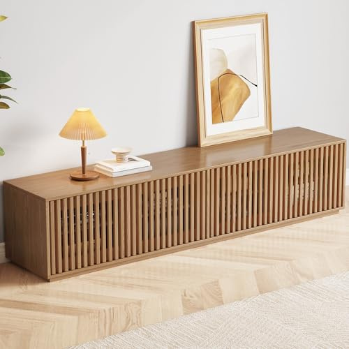 FURTOGUYI 160cm TV Unit with Slatted Doors, Large TV Stand Cabinet with Storage Shelves, Modern Media Console for Living Room, Entertainment Centre for 55-75 Inch TV