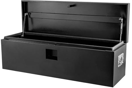Garvee Boîte à Outils En Acier Robuste Pour Camion – Coffre De Rangement Sécurisé Avec Serrure à Clé, Couvercle Rainuré Sans Poignée – Idéal Pour Remorque Et Pick-Up, 122x38x38cm