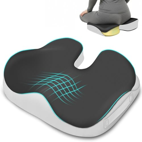Feagar Ergonomisches Memory-Schaum Sitzkissen Für Bürostuhl 60-90kg | Orthopädisches Steißbeinkissen Zur Druckentlastung Bei Langem Sitzen, Rutschfest, Für Auto, Home Office & Gaming Stuhl
