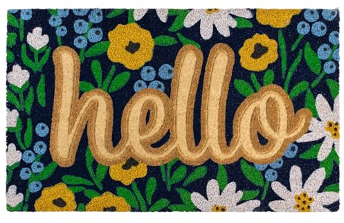 JVL Pavillion Coir Door Mat – Hello Summer – Natural Entrance Mat, Outdoor Indoor, Welcome Mat – 45 x 75 cm