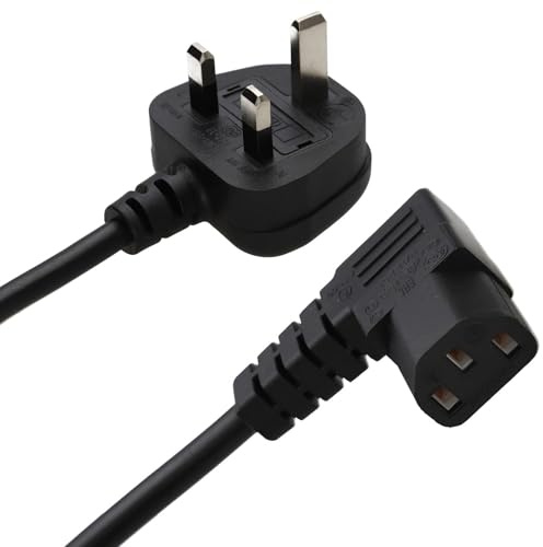 kenable Power Cord UK Plug to Right Angle IEC C13 Cable Kettle Lead 5A Fused 2m Black