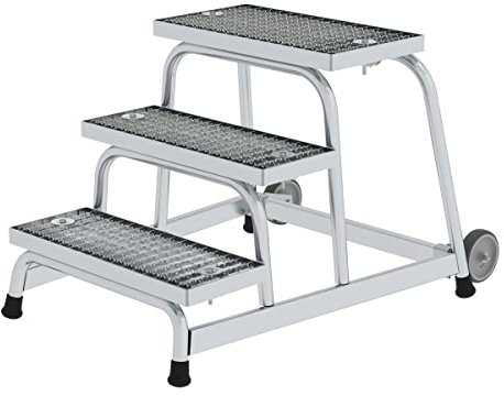 Aluminium-Arbeitspodest fahrbar, mit Stahl-Gitterrost, 3 Stufen Arbeitshöhe bis ca. 2,60 m