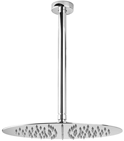 PaulGurkes Regenbrause Kopfbrause rund 30 cm Edelstahl Hochglanz extra dünn mit Deckenarm Deckenmontage großer Duschkopf Überkopfbrause