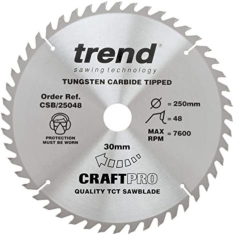 Trend Holz Kreissägeblatt, 250mm Durchmesser, 30mm Bohrung, 48 Zähne, HW, 3mm Schnittbreite, +15° Haken, CSB/25048