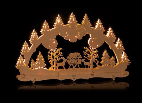 ERM Holzmanufaktur Schwibbogen Gross innenbeleuchtet Futterkrippe Lichterbogen Weihnachtsdekoration Erzgebirge