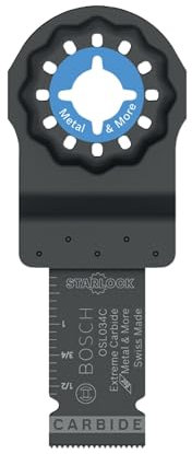 BOSCH OSL034C 1-Piece 3/4 In. Starlock Oscillating Multi Tool Metal & More Carbide Extreme Plunge Cut Blade for Cutting Iron Bar, Metal, Wood with Nails, Drywall and Tile