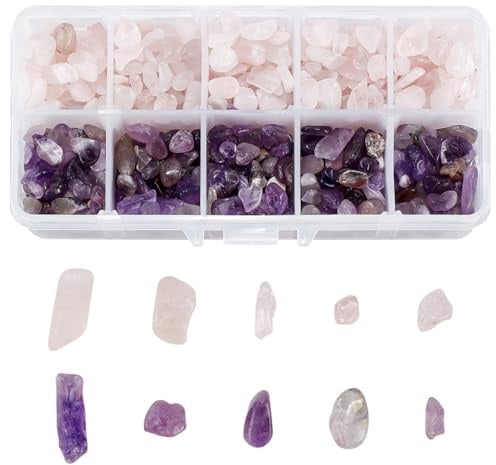 PandaHall Elite & reg natürliche Amethyst und natürliche Rose Quart Chips Perlen, kein Loch/ungebohrt, 7,5~13x5~7x3~4mm; etwa 25~30 g/Fach